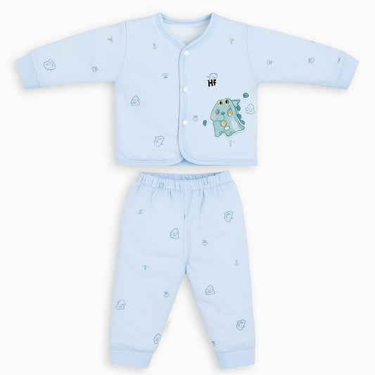 Full Sleeves Baby Top & Pajama Set - Blue Dino