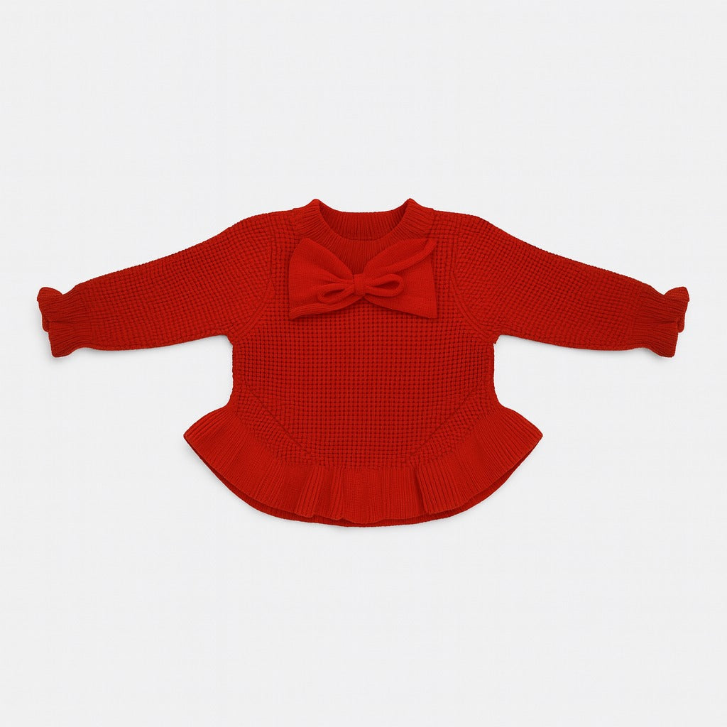 Ruby Red Knitted Top, Pants & Beret Set