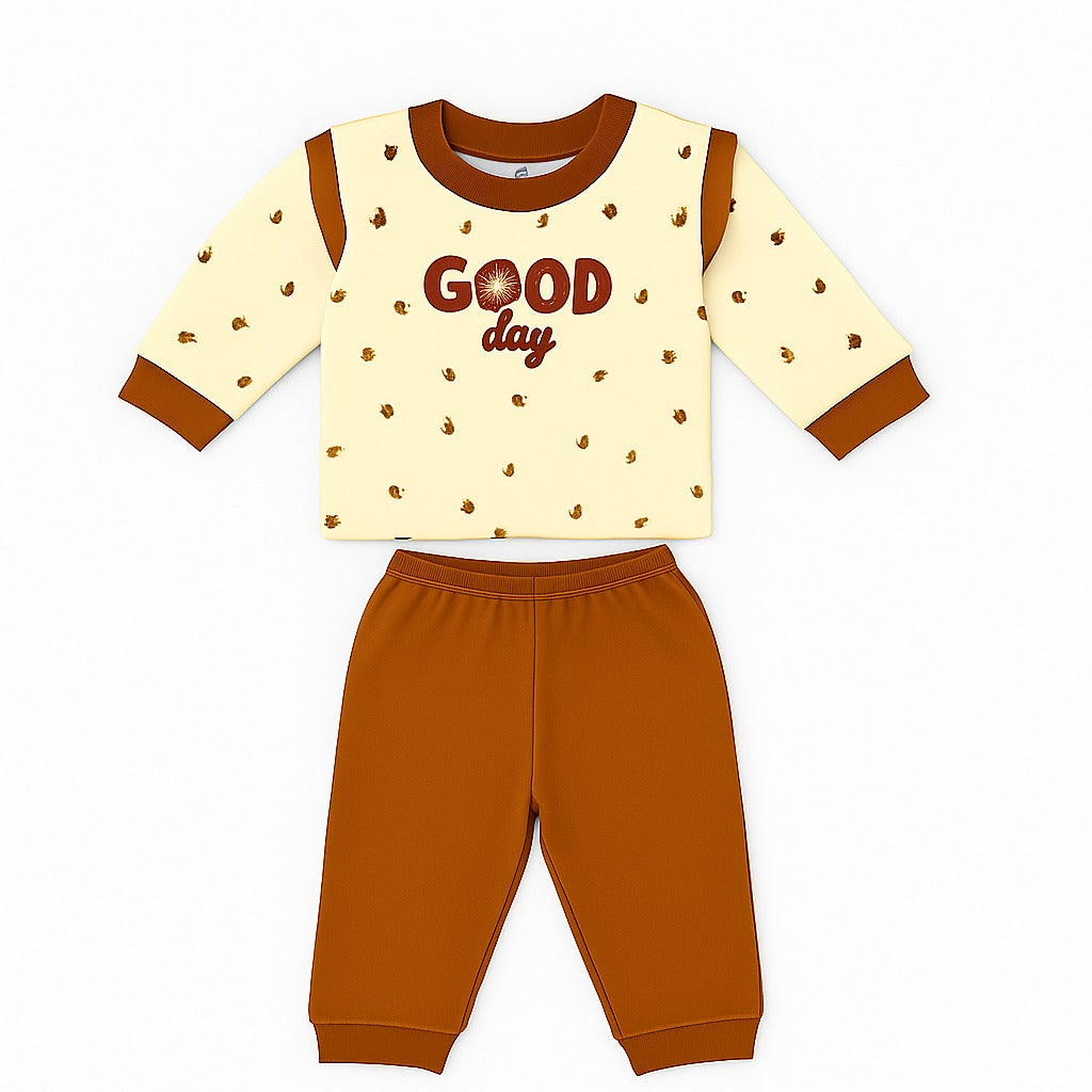 Full Sleeves Top & Jogger Co-ord Set - Brown Blossom