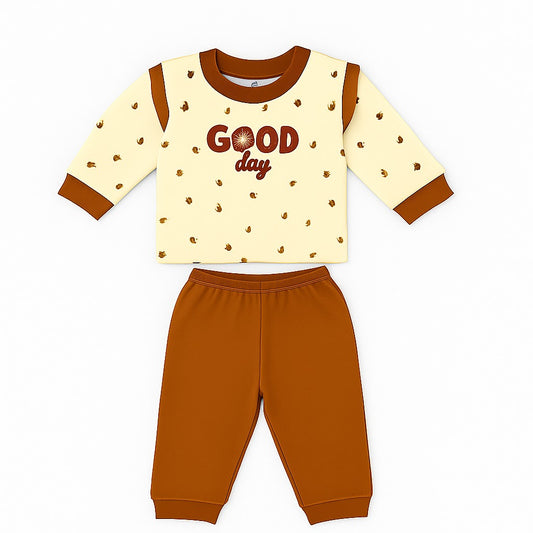 Full Sleeves Top & Jogger Co-ord Set - Brown Blossom