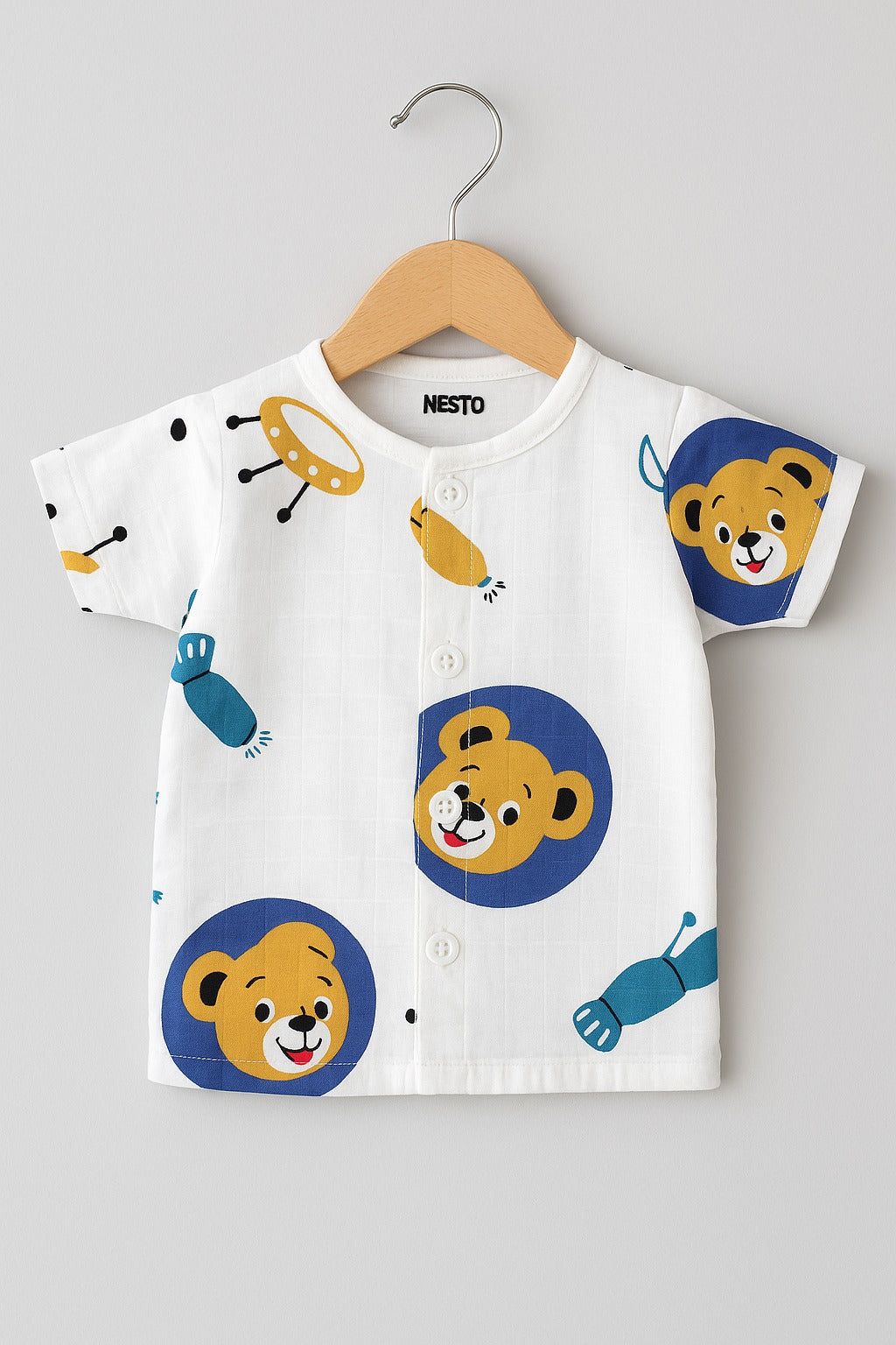 Half Sleeves Jhabla Set - Organic Cotton Muslin- Space bear