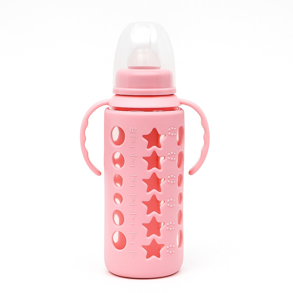 Glass Feeding Bottle With Handle 250ml - Rosy Starry