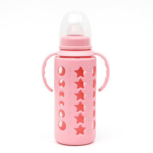 Glass Feeding Bottle With Handle 250ml - Rosy Starry