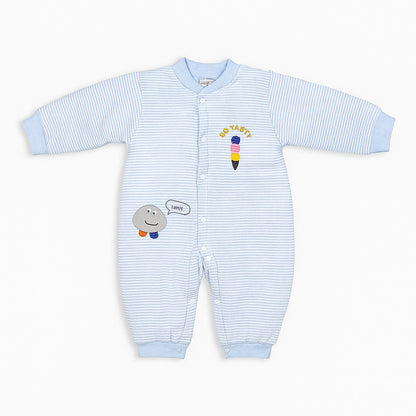 Romper With Snap Buttons - Pastel Blue Stripes