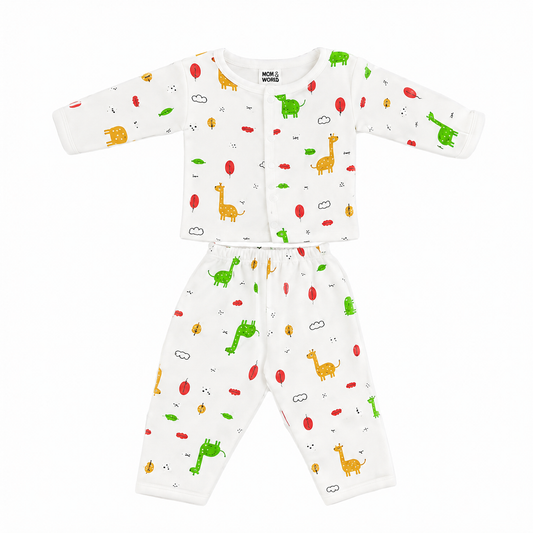 Muslin Full Sleeves Jhabla Set - Organic Cotton Muslin - Giraffe Safari