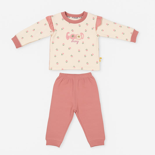 Full Sleeves Top & Jogger Co-ord Set - Pink Blossom