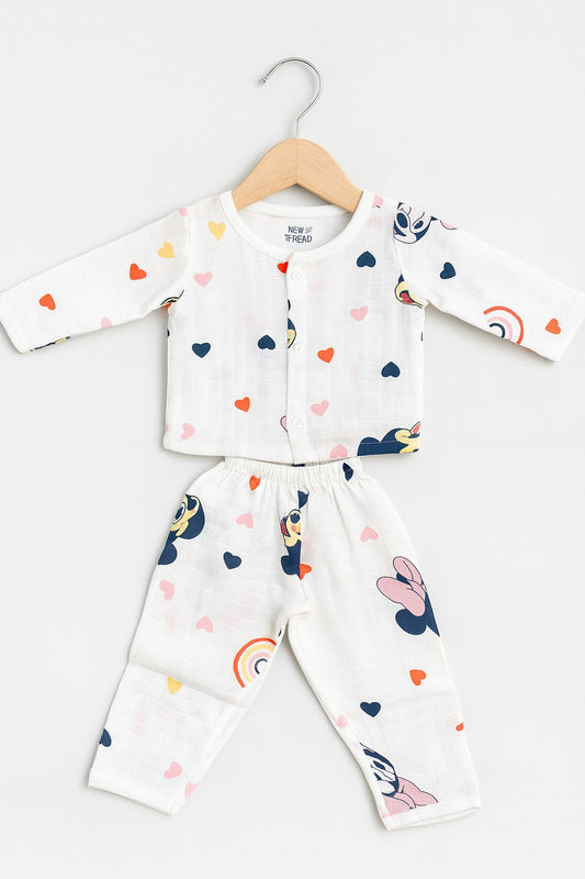 Muslin Full Sleeves Jhabla Set - Organic Cotton Muslin - Mickey Love