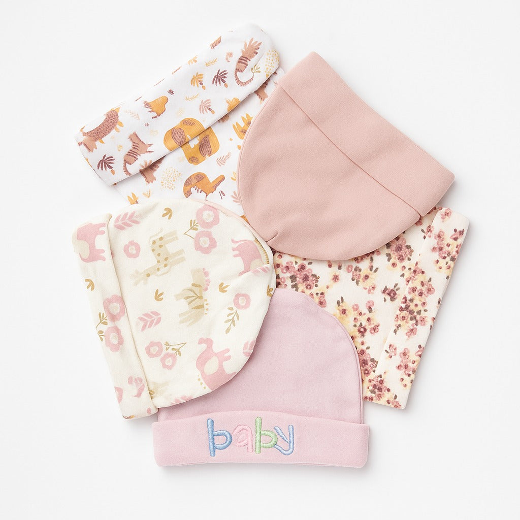 Unisex Baby Beanies Set of 5 - Pastel Baby