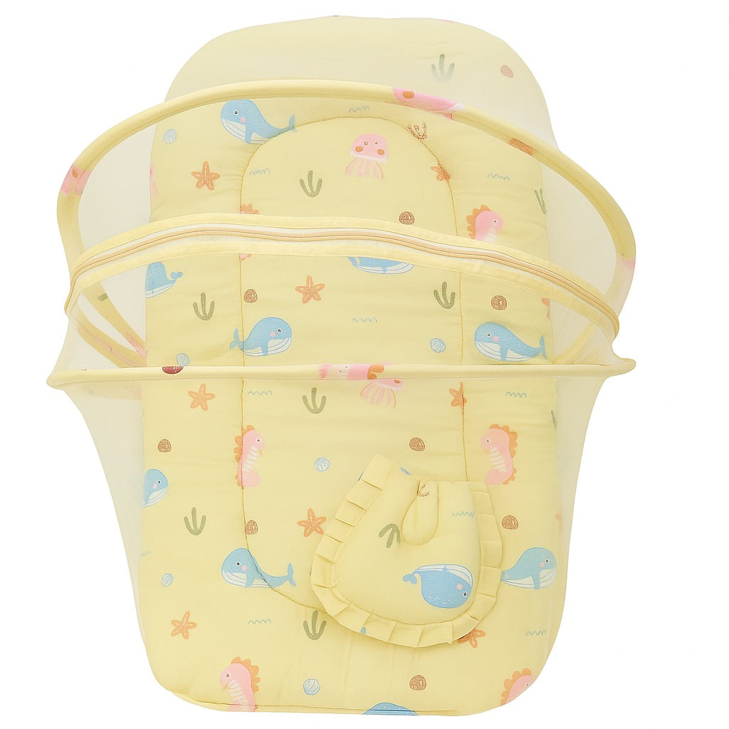 Baby Bedding Set With Mosquito Net & Head Support Pillow - Coral Tlaes