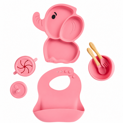 6 pcs Silicone Feeding Sets - Pink Elephant