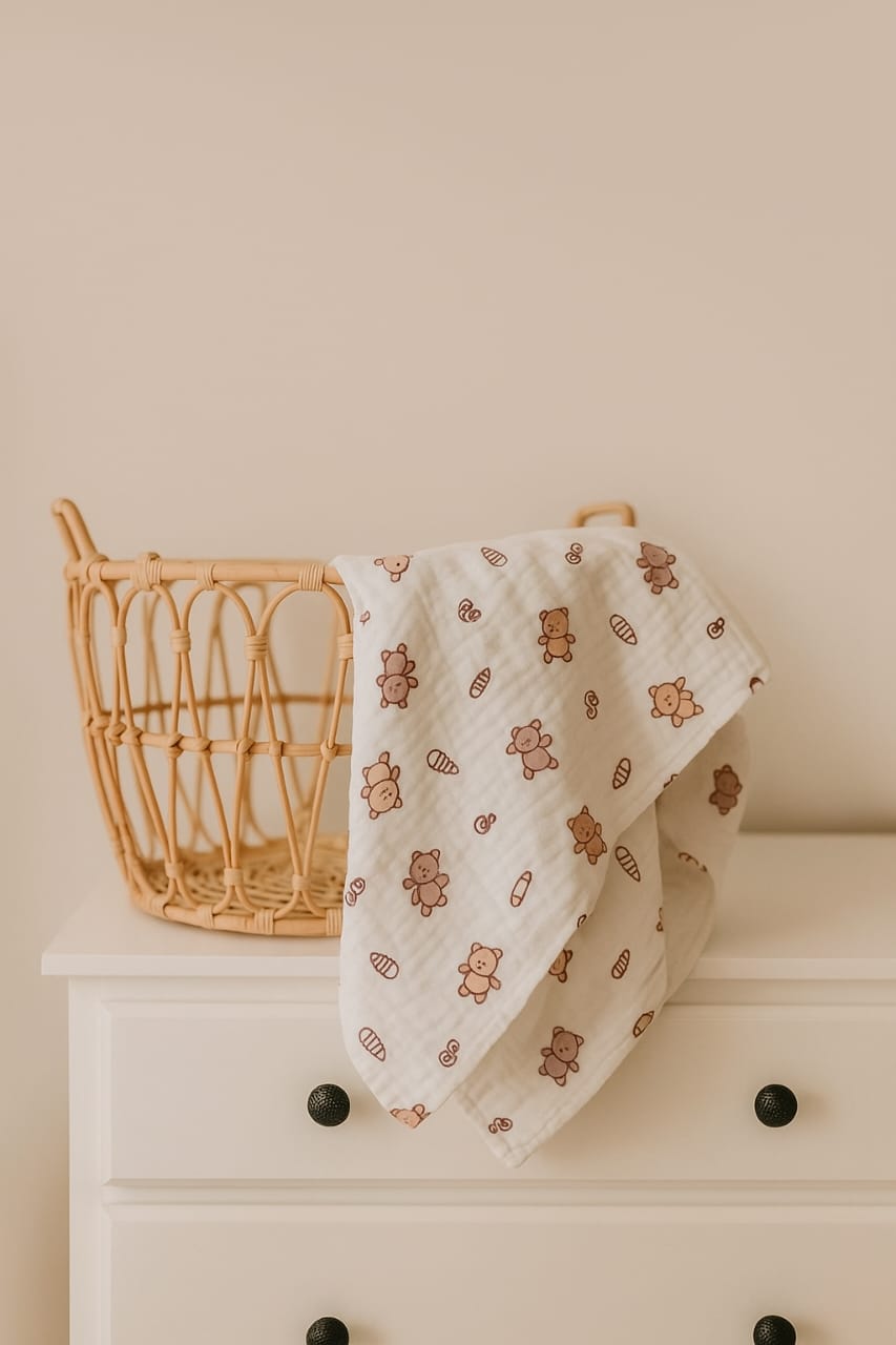 Organic Cotton Muslin Blanket - Bear Snuggle