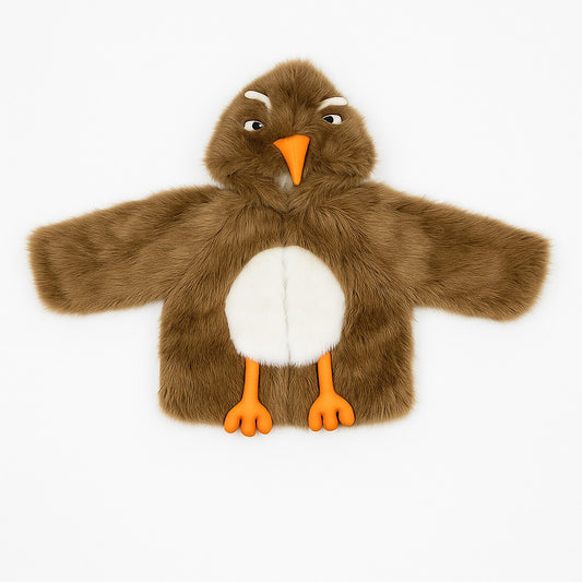 Fluffy Fur Hooded Jacket - Choco Bird