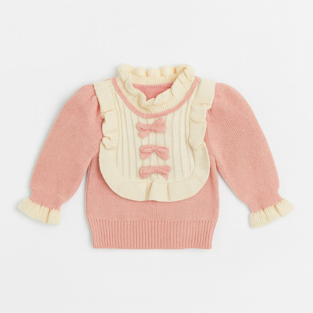 Knitted Bow Top & Pant Co-ord Set - Berry Ruffle