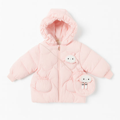 Hooded Puffer Jacket With Purse - Powder Pink