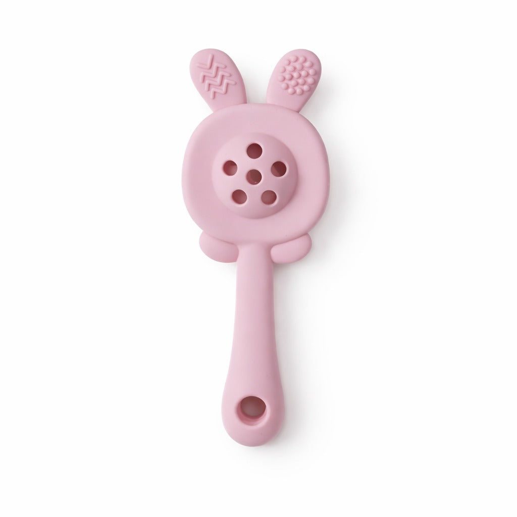 Silicone Bunny Rattle Teether - Rosy Pink