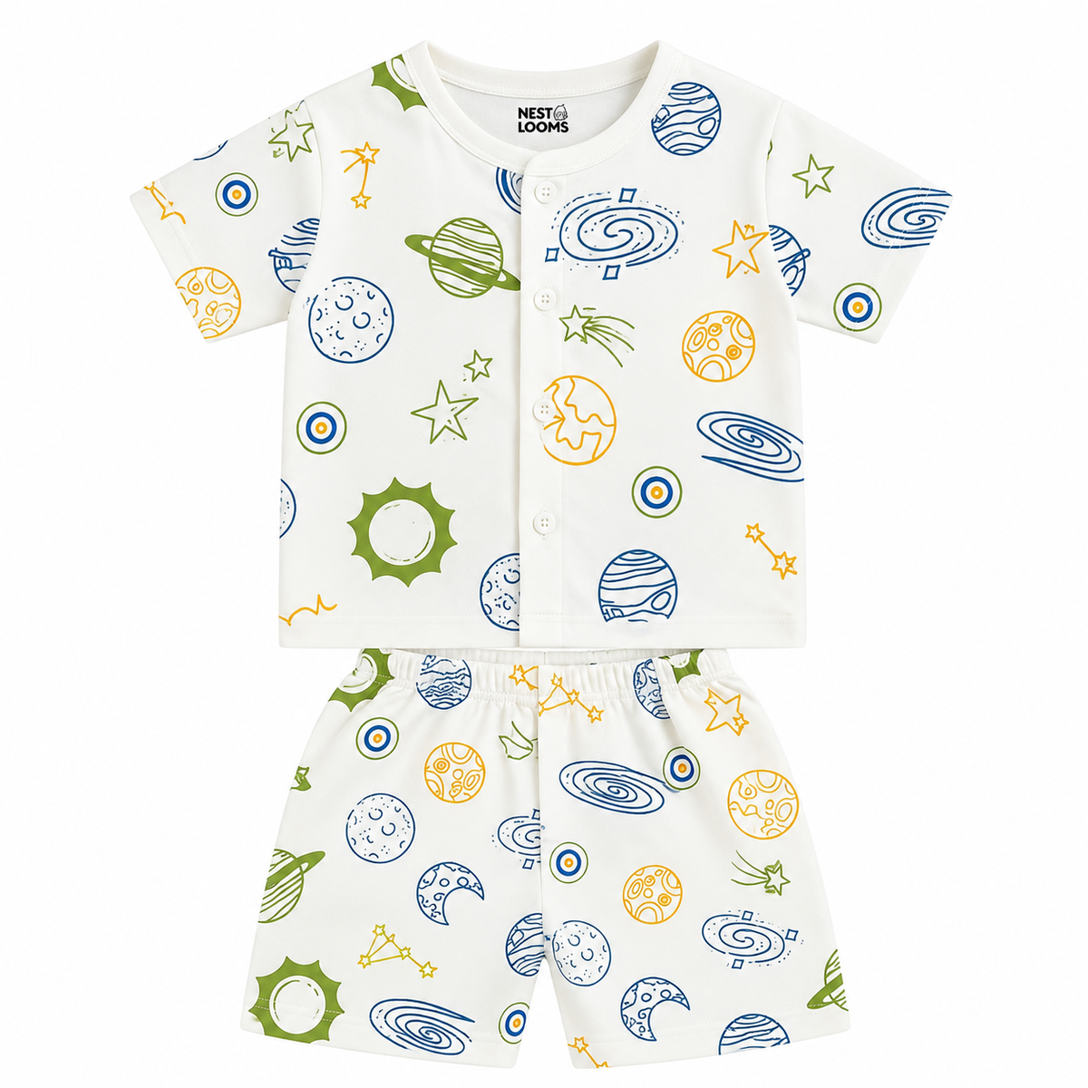 Half Sleeves Jhabla Set - Organic Cotton Muslin -  Galaxy Dreams
