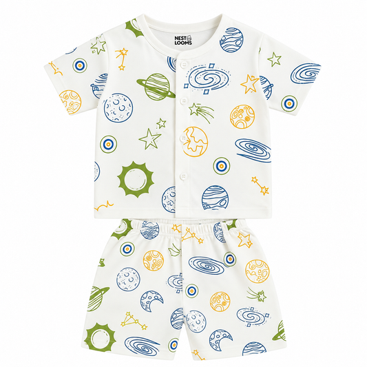Half Sleeves Jhabla Set - Organic Cotton Muslin -  Galaxy Dreams
