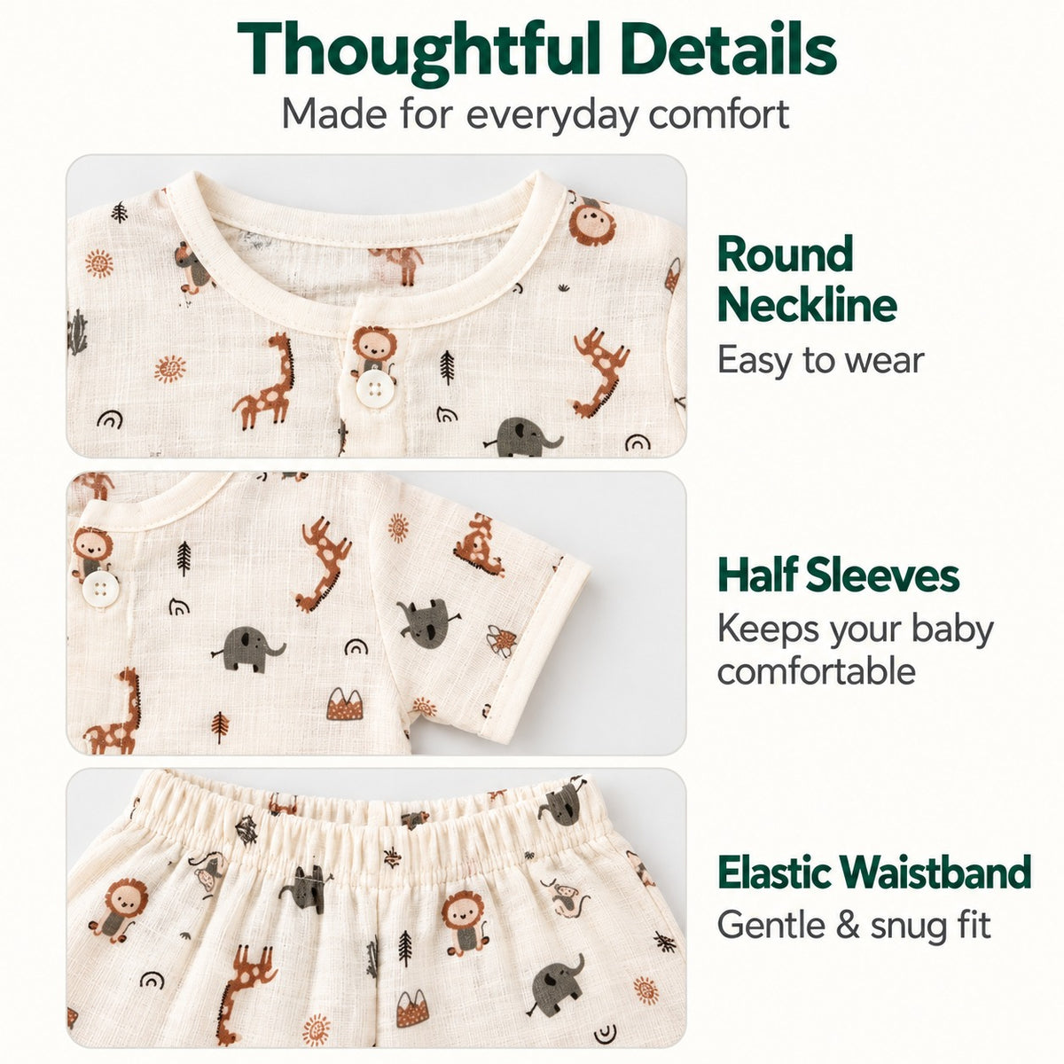 Half Sleeves Jhabla Set - Organic Cotton Muslin -  Jolly Animals