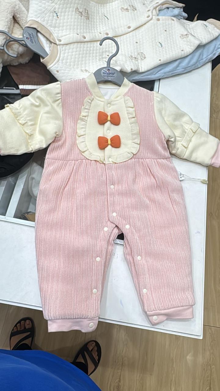 Quilted Romper With Snap Buttons - Ruffle Bib Bow