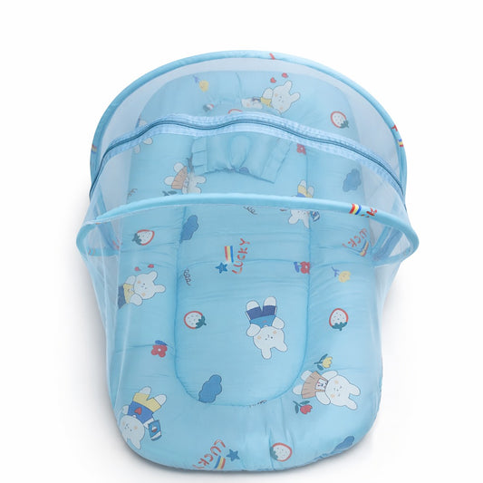 Baby Bedding Set With Mosquito Net & Head Support Pillow - Blueberry Rabbit