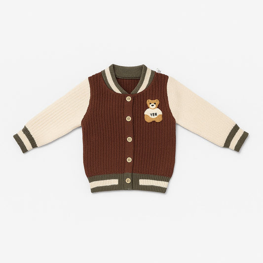 Knitted Sweater Pant Co-ord Set with Button - Brownie Bear