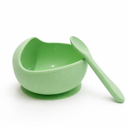 Silicone Suction Bowl & Spoon Set - Olive Mist