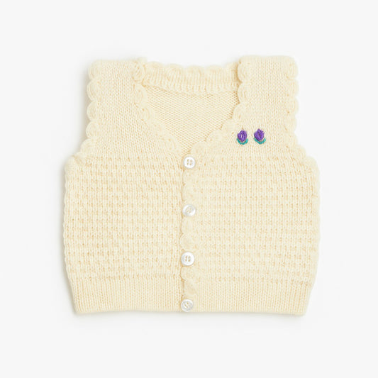 Woolen Vest V Neck - Vanilla Cream