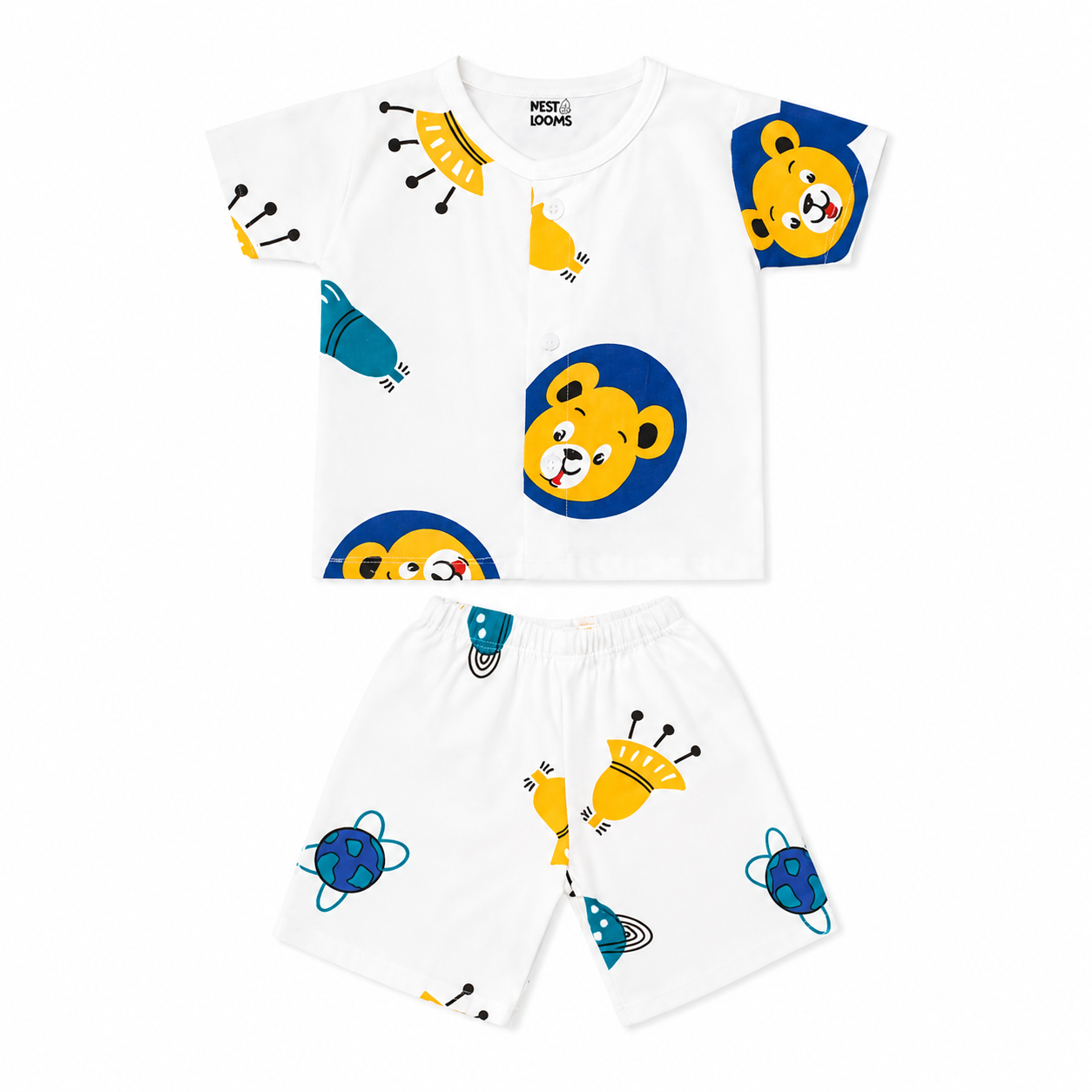 Half Sleeves Jhabla Set - Organic Cotton Muslin- Space bear