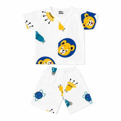 Half Sleeves Jhabla Set - Organic Cotton Muslin- Space bear
