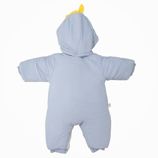 Hooded Woolen Romper With Snap Buttons - Blue Ducky