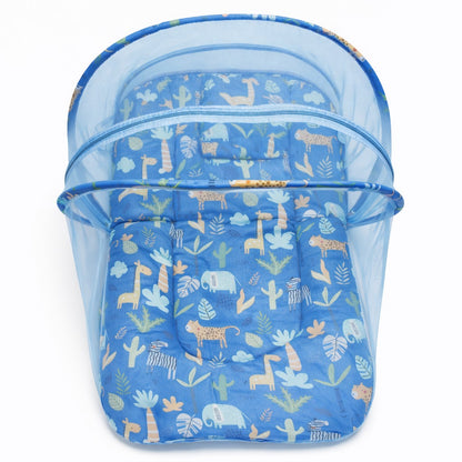 Baby Bedding Set With Mosquito Net & Head Support Pillow - Blue Jungle