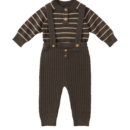 Knitted Dungaree Set With Suspenders - Espresso Stripes