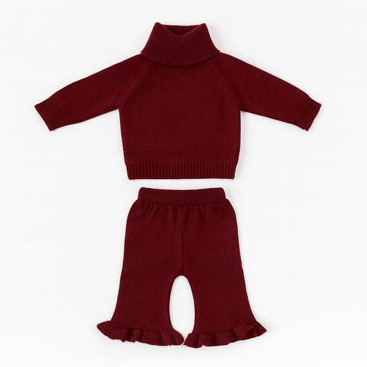 Knitted Muffler Top & Pant Co-ord Set - Raspberry Floss