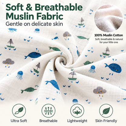 Half Sleeves Jhabla Set - Organic Cotton Muslin -  Whale Wiggles