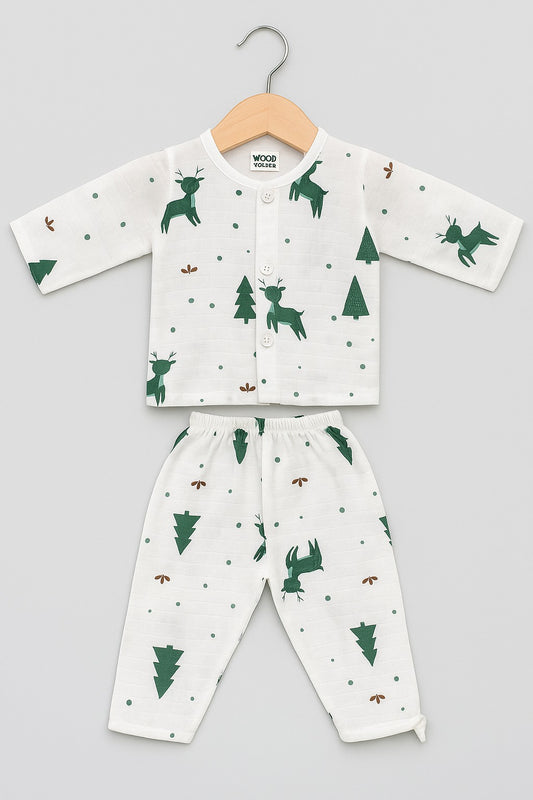 Muslin Full Sleeves Jhabla Set - Organic Cotton Muslin - Christmas Wonderland