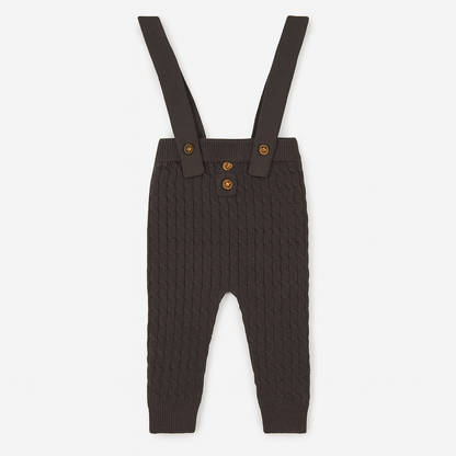 Knitted Dungaree Set With Suspenders - Espresso Stripes