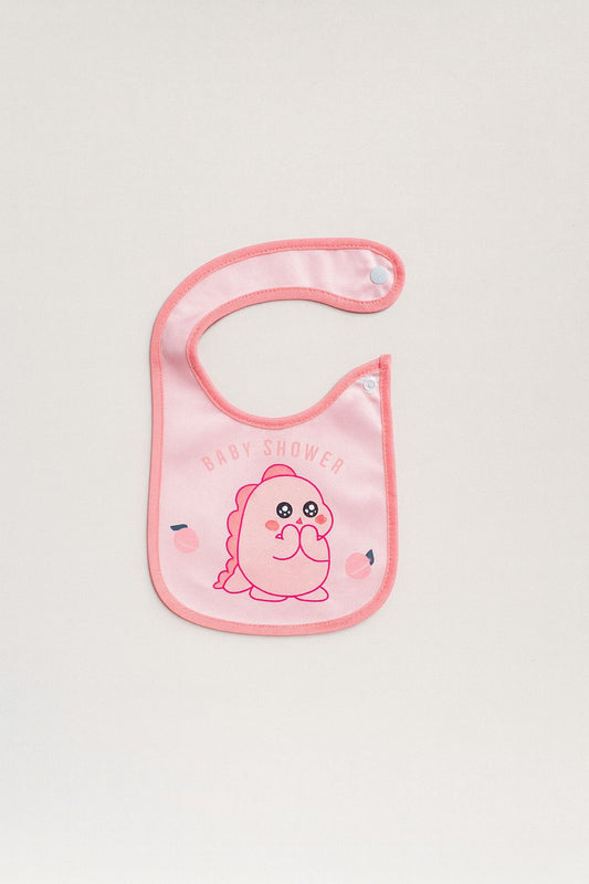 Waterproof Feeding Bibs with Snap Button Closure - Pink Dino