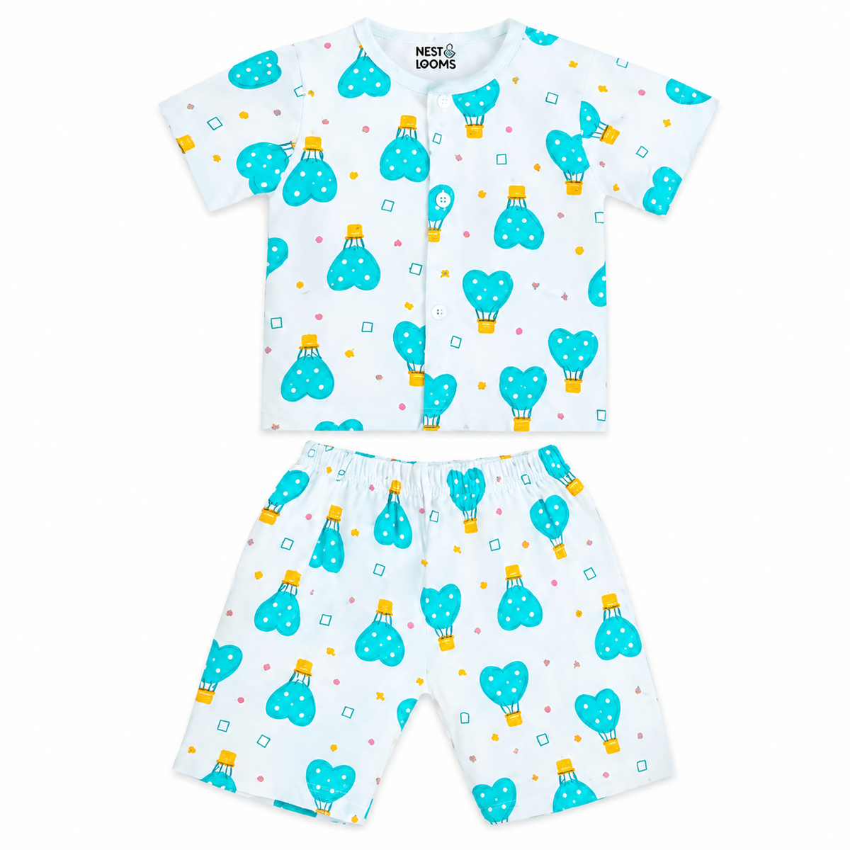 Half Sleeves Jhabla Set - Organic Cotton Muslin -  Cloud Ride