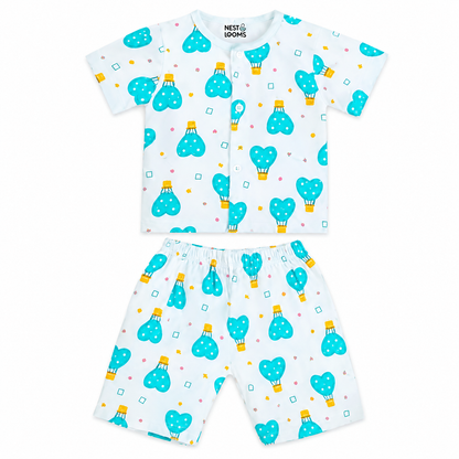 Half Sleeves Jhabla Set - Organic Cotton Muslin -  Cloud Ride