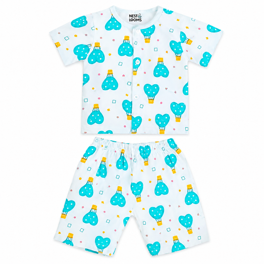 Half Sleeves Jhabla Set - Organic Cotton Muslin -  Cloud Ride