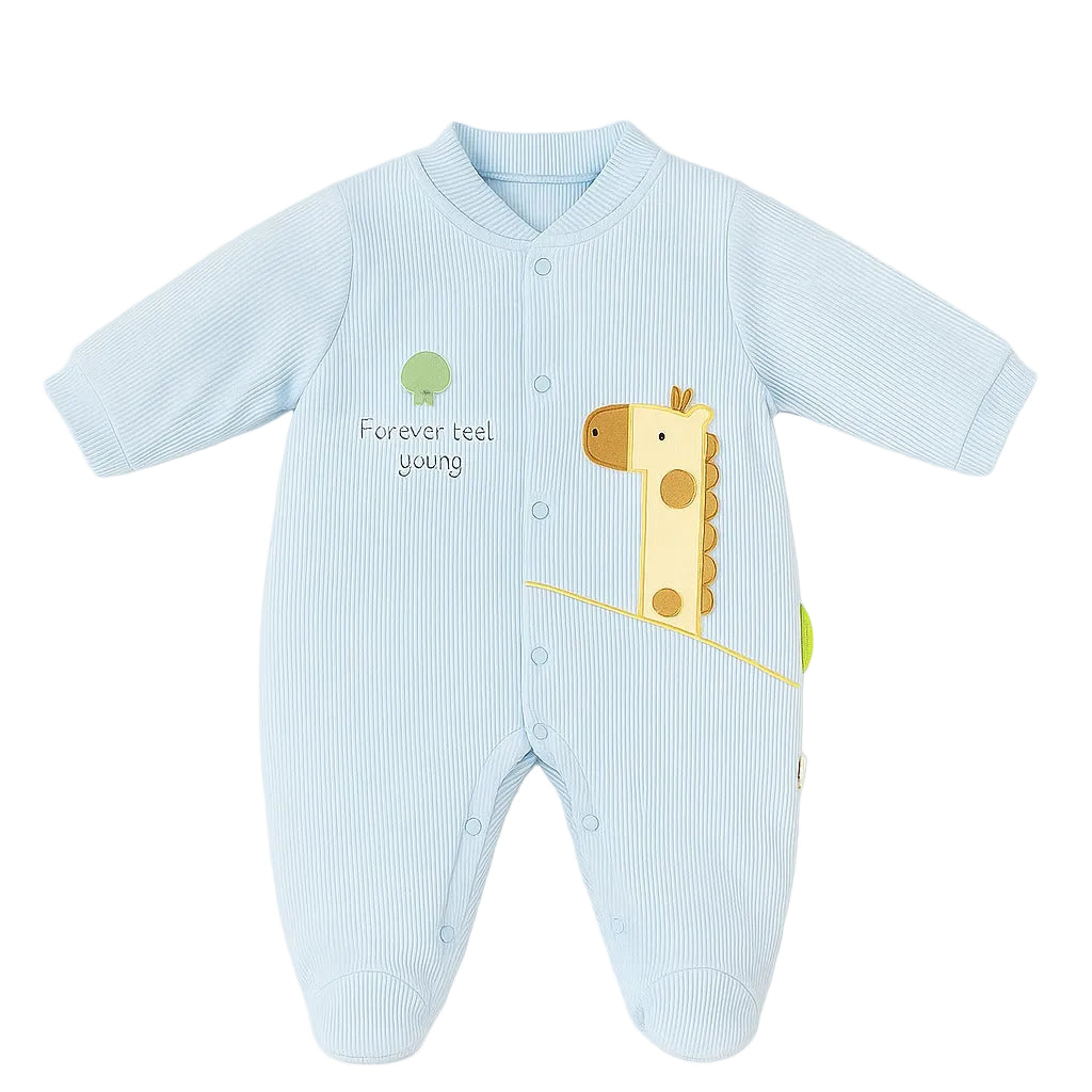 Woolen Romper With Snap Buttons - Blue Giraffe