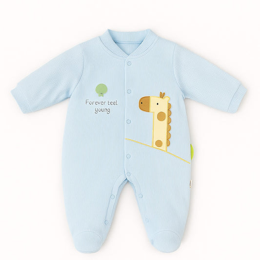 Woollen Romper With Snap Buttons - Blue Giraffe