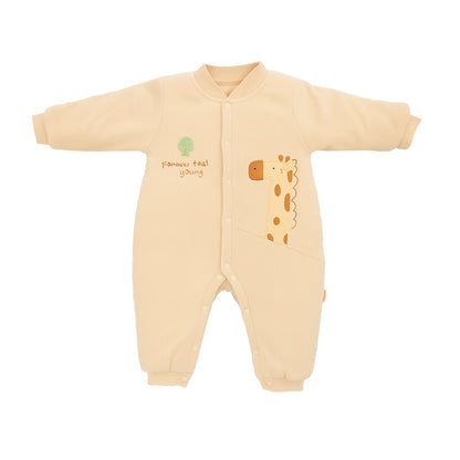 Woolen Romper With Snap Buttons - Orange Giraffe