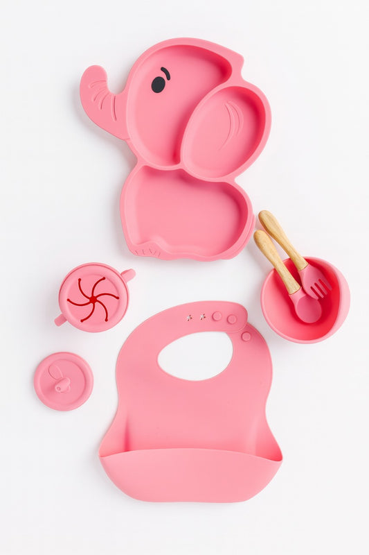 8 pcs Silicone Feeding Sets - Pink Elephant
