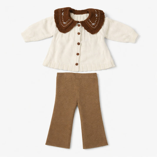 Knitted Ruffle Top & Pant Co-ord Set - Cocoa Cuddles