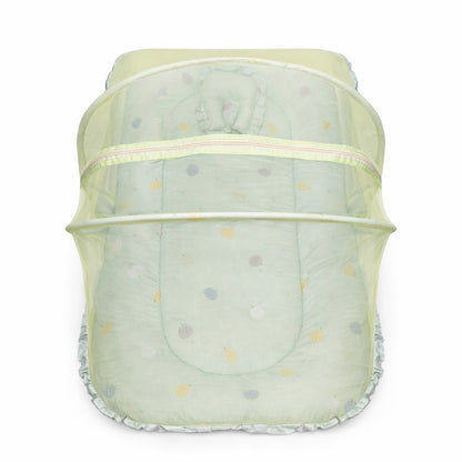 Baby Bedding Set With Mosquito Net & Head Support Pillow - Minty Orchard