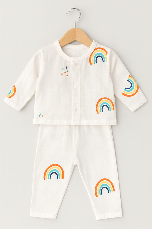 Muslin Full Sleeves Jhabla Set - Organic Cotton Muslin - Rainbow Dreams