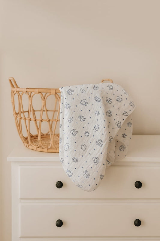 Organic Cotton Muslin Blanket - Bunny and Bear