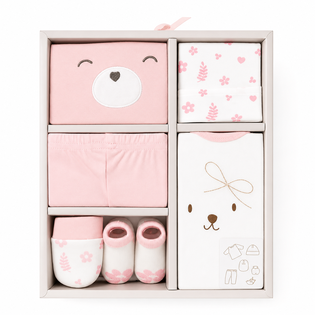 6 pcs Baby Clothing Gift Set - Pink Tiny Bear