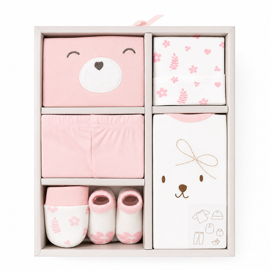 6 pcs Baby Clothing Gift Set - Pink Tiny Bear